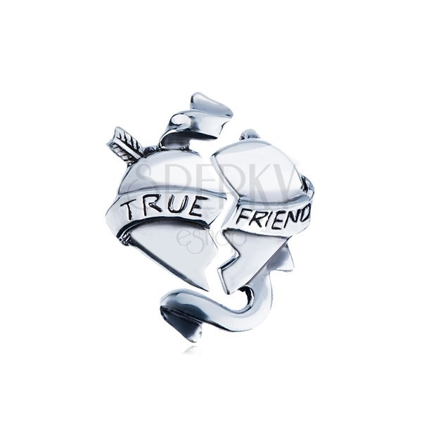 Dvojitý stříbrný přívěsek 925 - zlomené srdce se stuhou "TRUE FRIEND"
