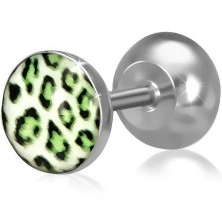 Falešný piercing do ucha z oceli, kruh se zeleným leopardím vzorem