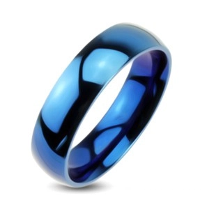 Modrá kovová obrúčka - hladký prsteň so zrkadlovým leskom - Velikost: 60