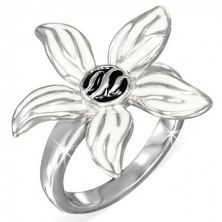 Ocelový prsten, černobílý glazovaný květ