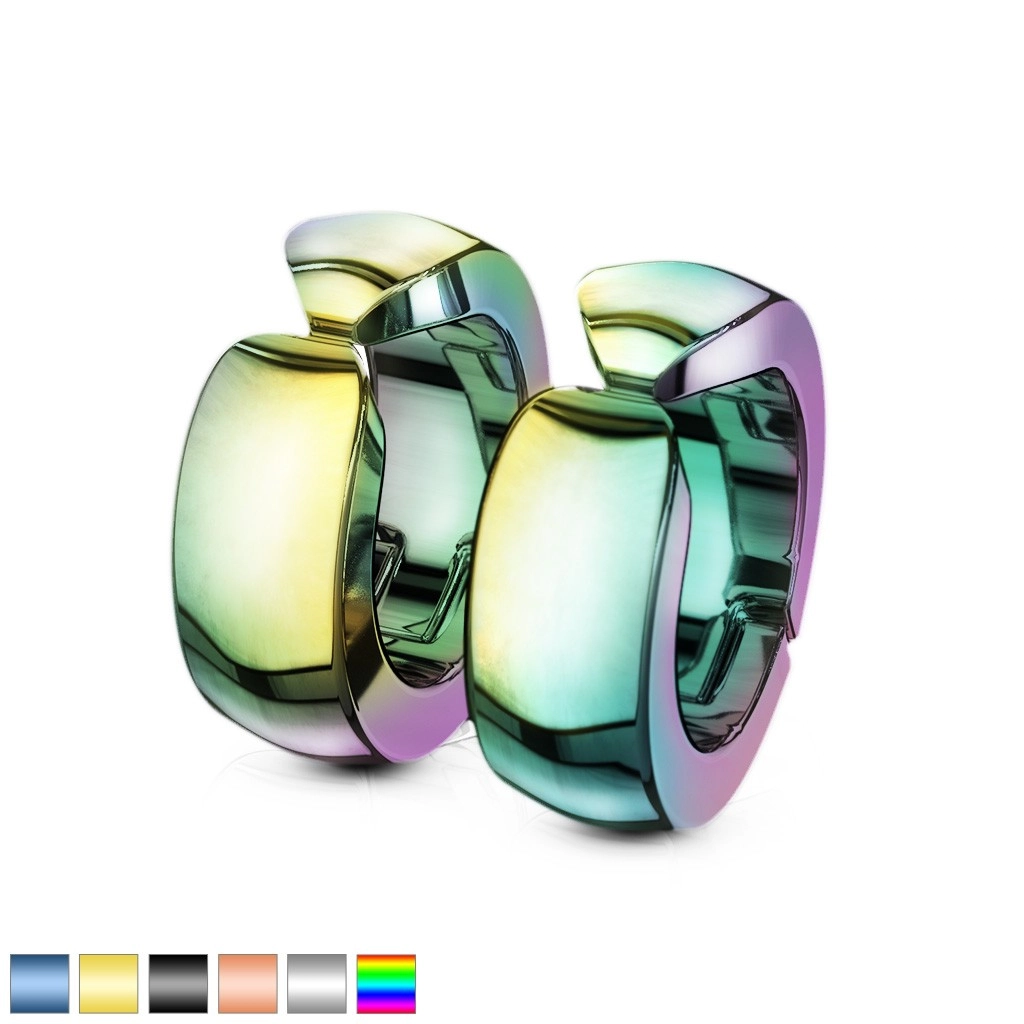 Hladké barevné ocelové náušnice, lesklé klipsové kruhy - Barva: Duhová