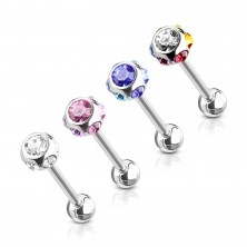 Set ocelových piercingů do jazyka - barevná multi-zirkonová kulička