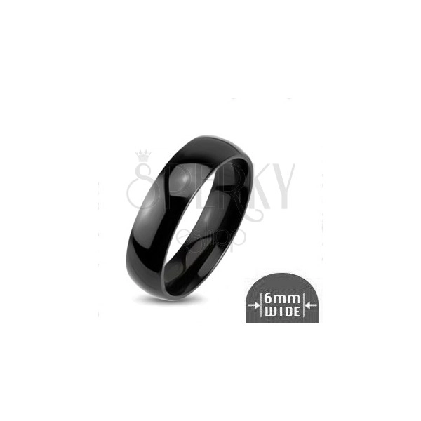 Lesklý kovový prsten - hladká zaoblená obroučka černé barvy