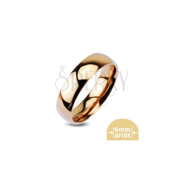 Zaoblený lesklý kovový prstýnek ve zlatorůžové barvě