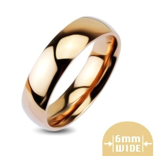 Zaoblený lesklý kovový prstýnek ve zlatorůžové barvě - Velikost: 48