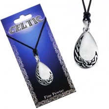 Černý šňůrkový náhrdelník - hladká kovová slzička a keltský uzel