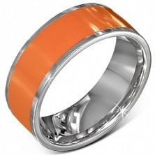 Hladký ocelový kroužek v oranžové barvě se stříbrným okrajem