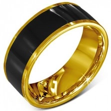 Prsten z chirurgické oceli - hladký černý kroužek, zlatý lem