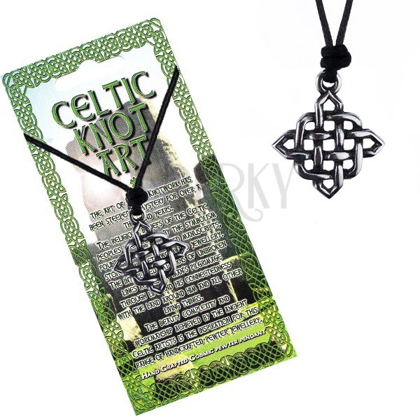 Šňůrkový náhrdelník s přívěskem - lesklý čtvercový keltský uzel