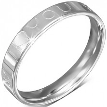Ocelový prsten - kroužek, nápis I LOVE YOU, symbol ženy a muže