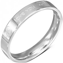 Prsten z chirurgické oceli - stříbrný kroužek, I Love You, dvě srdce