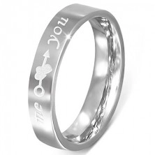 Ocelový prsten - stříbrný, gravírování "me you", srdce a šíp