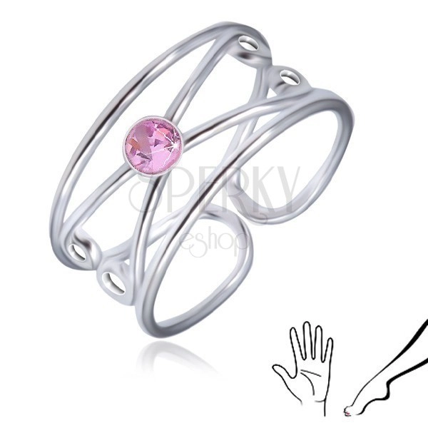 Prsten ze stříbra 925 - kulatý růžový zirkon, zdvojená smyčka