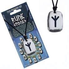 Šňůrkový náhrdelník - kovový přívěsek, štítek, runa Algiz