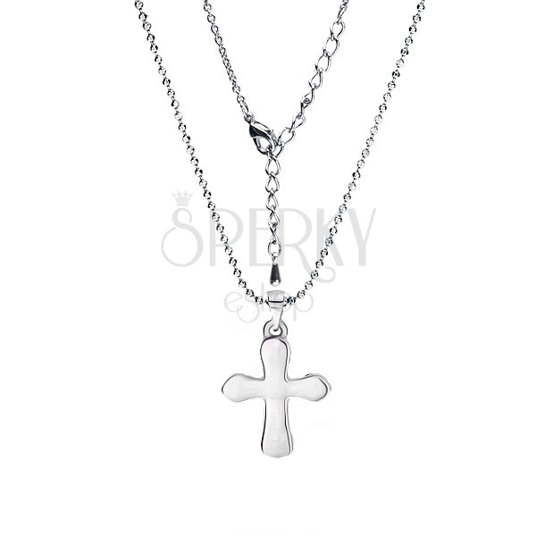Lesklý kuličkový náhrdelník s plochým křížem, rhodiovaný