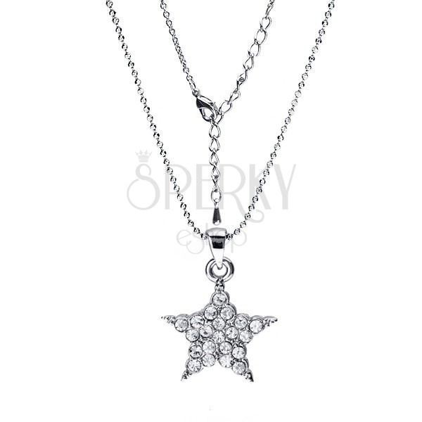 Rhodiovaný náhrdelník - lesklé kuličky, hvězda s čirými zirkony