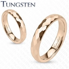 Tungstenový prstýnek - zlatorůžový, broušení do šestihranů