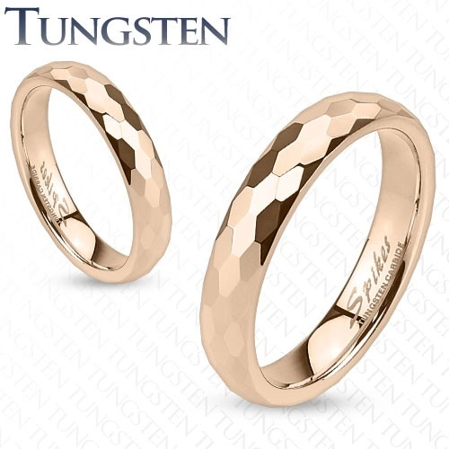 Tungstenový prstýnek - zlatorůžový, broušení do šestihranů - Velikost: 54