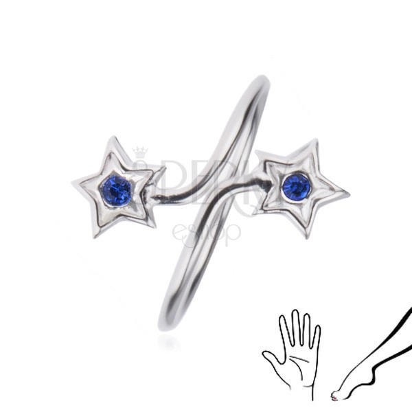 Prsten ze stříbra 925 - ramena s hvězdami, modré zirkony