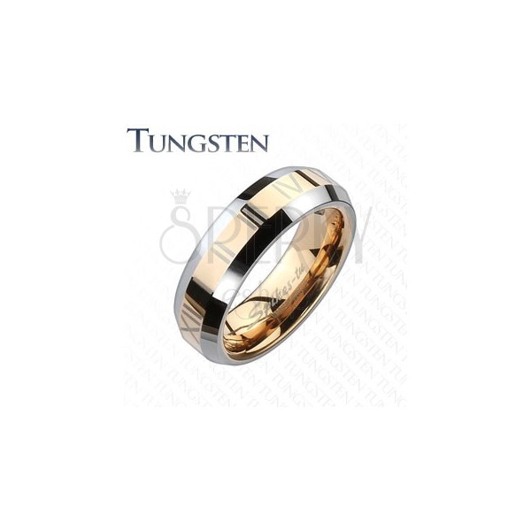 Tungstenový kroužek - zlatorůžový pás s římskými číslicemi