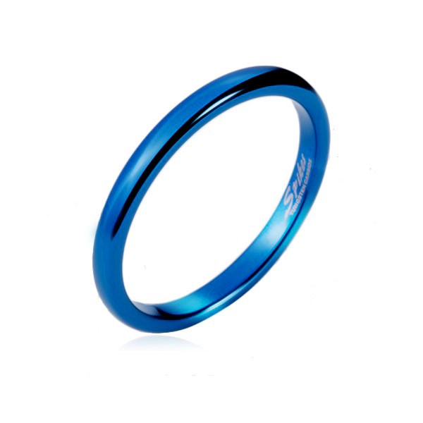Prsten z tungstenu - hladký modrý kroužek, zaoblený, 2 mm - Velikost: 55
