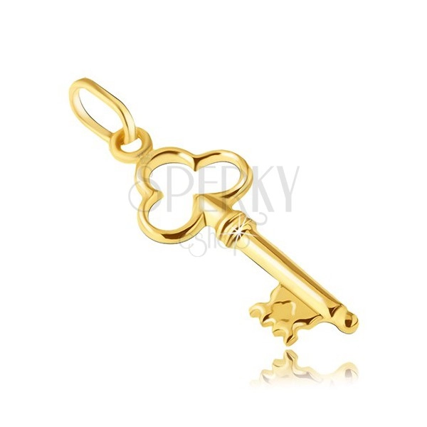 Přívěsek ze zlata 14K - klíček s vykrojeným trojlístkem v hlavičce