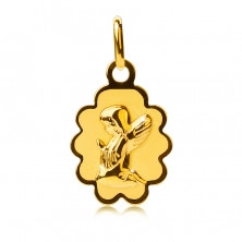 Zlatý přívěsek 585 - známka s vroubkovaným lemem a klečícím andělem