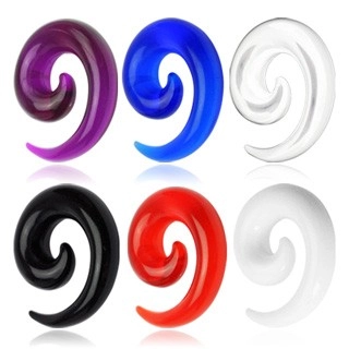 Taper z UV akrylu spirálový barevný - Tloušťka : 3 mm, Barva piercing: Fialová