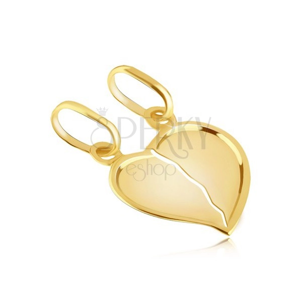Přívěsek ze zlata 14K pro pár - zlomené lesklé srdce s výrazným okrajem
