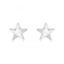 Náušnice ze 14K zlata - bílá hvězda s gravírovanými paprsky