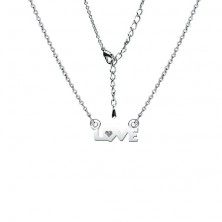 Rhodiovaný lesklý náhrdelník s nápisem LOVE a čirým zirkonem