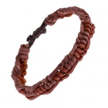 Kožený pletenec na ruku - karamelové a růžovo-hnědé proužky