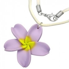 Květinový FIMO náhrdelník - fialový květ, béžová šňůrka