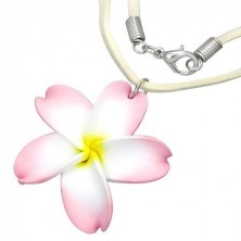 FIMO náhrdelník - bílo-růžový květ, béžová šňůrka