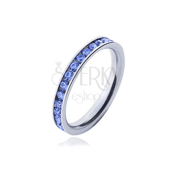 Prsten z chirurgické oceli - světle modré kamínky