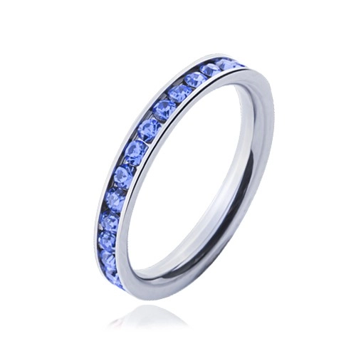 Prsten z chirurgické oceli - světle modré kamínky - Velikost: 55