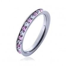 Ocelový prsten s kamínky růžové a čiré barvy