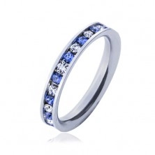 Ocelový prsten - světle modré a čiré kamínky