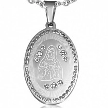 Oválný ocelový medailon - Panna Marie, řecký klíč