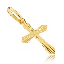 Přívěsek ve žlutém 14K zlatě - křížek s ostrými rameny a paprsky