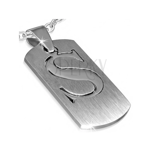 Ocelový přívěsek - dvoudílný štítek s písmenem "S"