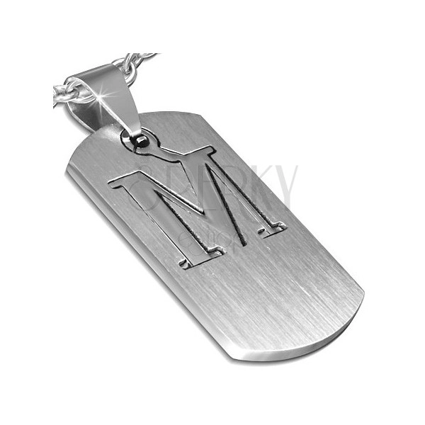 Přívěsek z chirurgické oceli - štítek s písmenem M, dvoudílný 