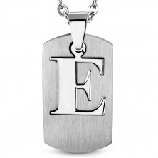 Ocelový přívěsek - štítek s písmenem E, dvoudílný