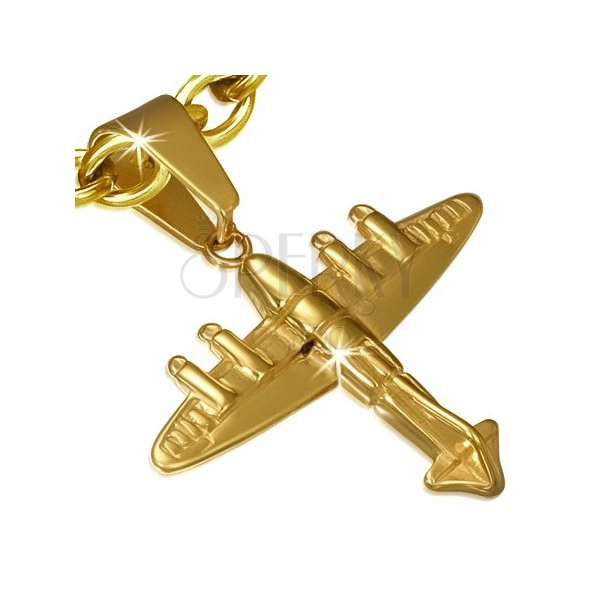 Ocelový přívěsek - 3D letadlo zlaté barvy