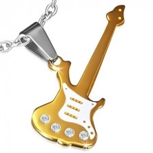 Ocelový přívěsek zlaté barvy, elektrická kytara zdobená zirkony