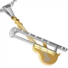 Přívěsek z chirurgické oceli, zlaté housle, stříbrný smyčec