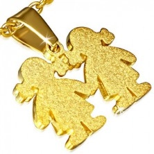 Přívěsek zlaté barvy - ocelový, pískovaný, dvě děvčátka