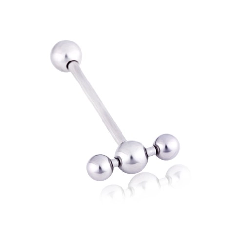 Ocelový piercing do ucha - dvojitý barbell - Délka piercingu: 18 mm