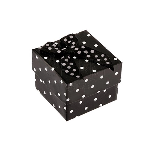 Černá puntíkovaná krabička na prsten, mašlička