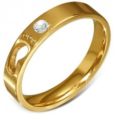 Ocelový prsten zlaté barvy - čirý zirkon, dětská nožka